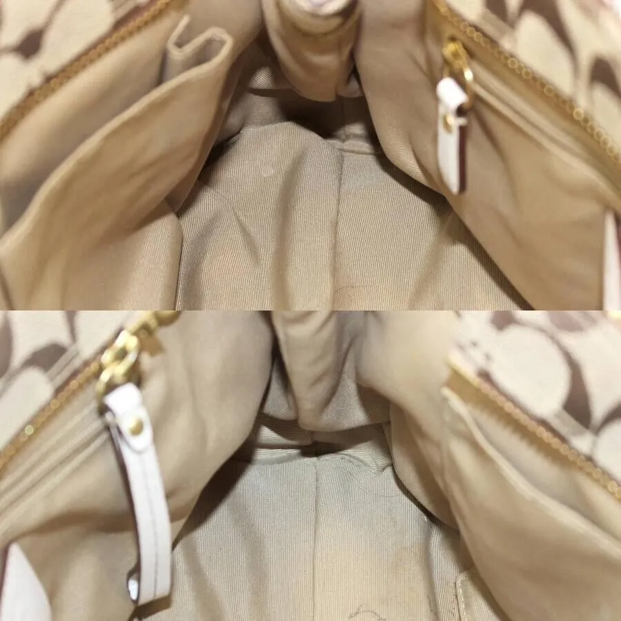 10507 USED Coach Medium Carriole Tote Bag Signature White x Brown Used