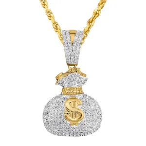 10K Yellow Gold Diamond Money Bag Pendant 0.44 Ctw