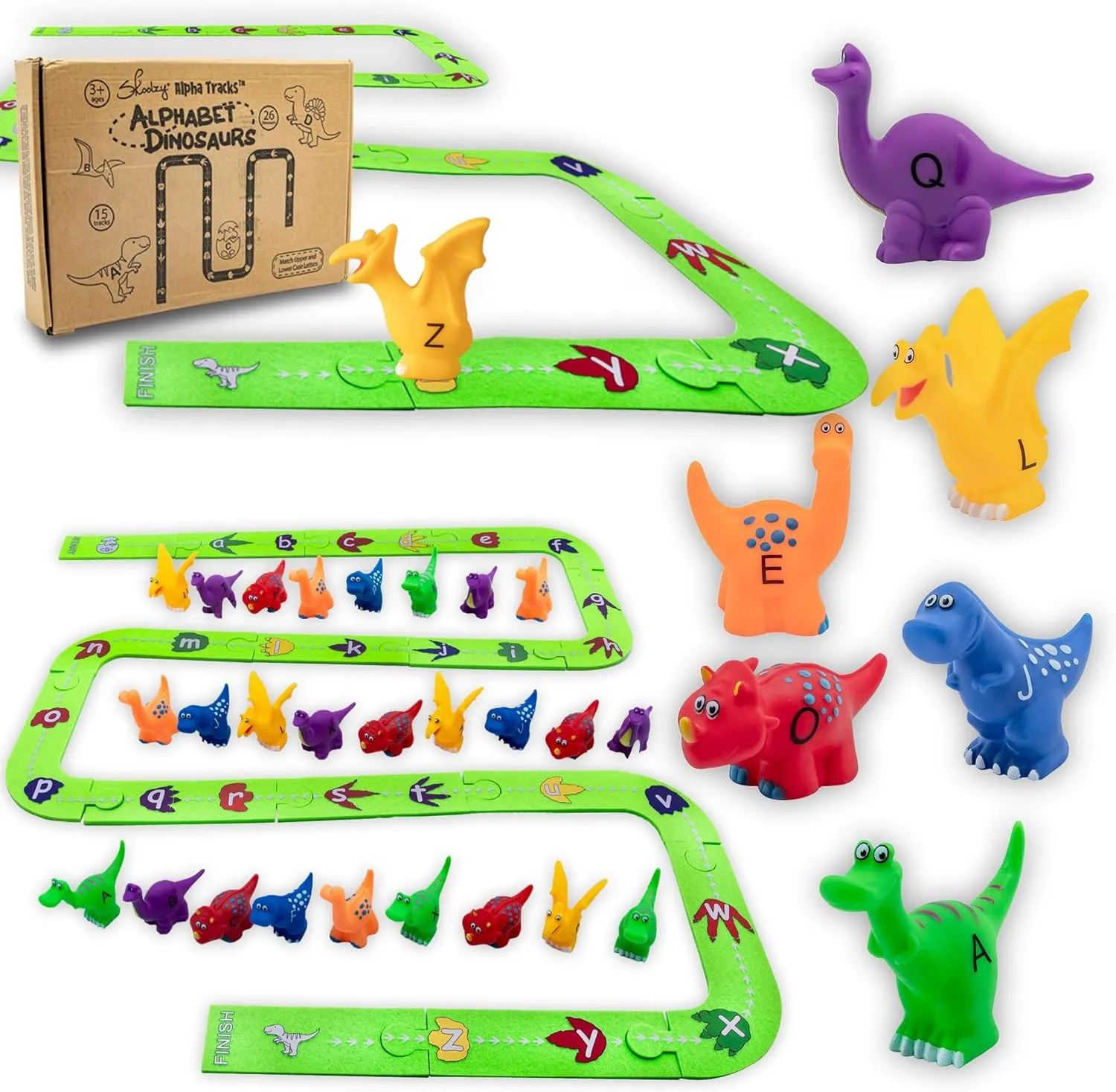 Alpha Tracks Dinosaur Uppercase Lowercase Alphabet Matching Game for ABC Learning (41pcs)