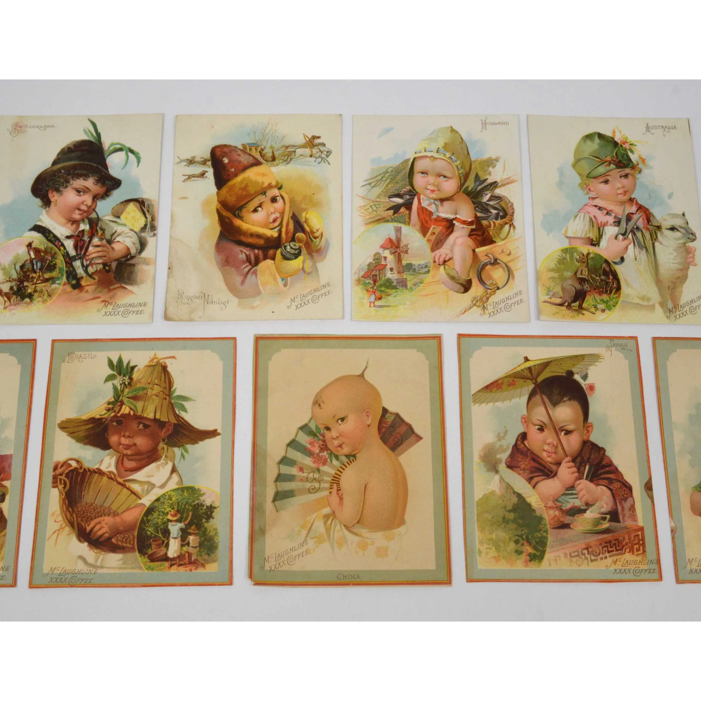 Antique Advertising TRADE CARD Lot of 9 "McLAUGHLIN'S XXXX COFFEE" Country Kids