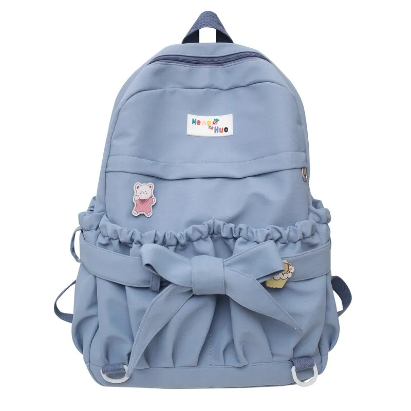 Back To School Korean Style Women Sweet Backpack Large Capacity Open Pockets Kawaii Female Bow School Bags for Teenager Girls Travel Backpacks