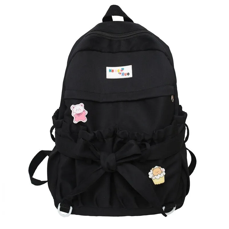 Back To School Korean Style Women Sweet Backpack Large Capacity Open Pockets Kawaii Female Bow School Bags for Teenager Girls Travel Backpacks