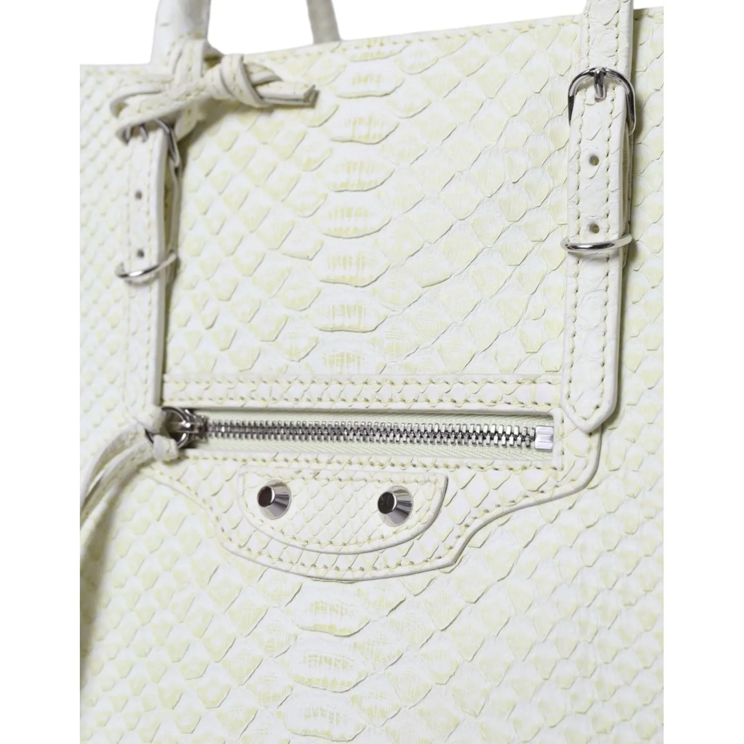 Balenciaga Chic Python Leather Tote in White & Yellow