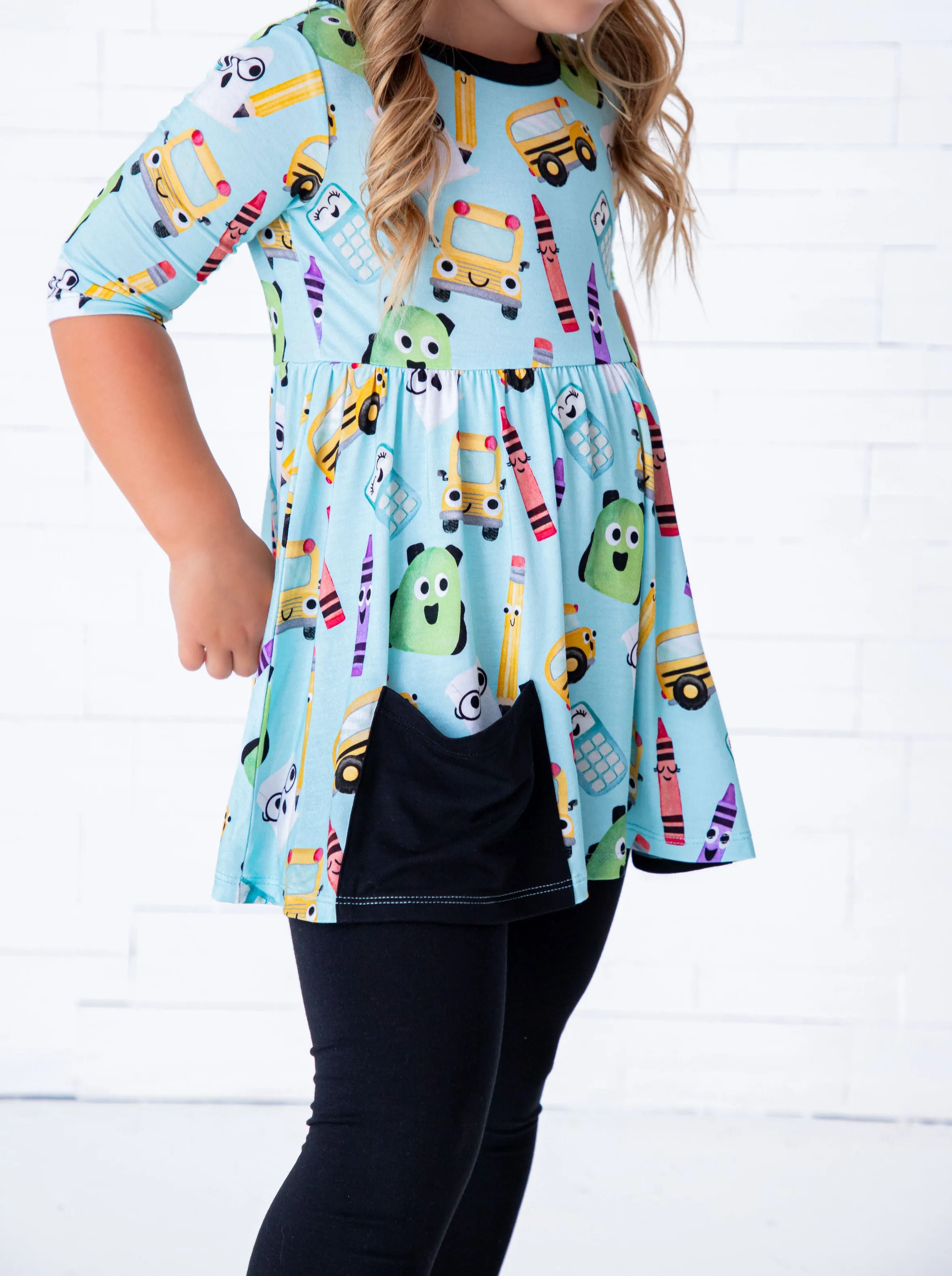 Birdie Bean Albert Back to School Print Kids Birdie Peplum Set