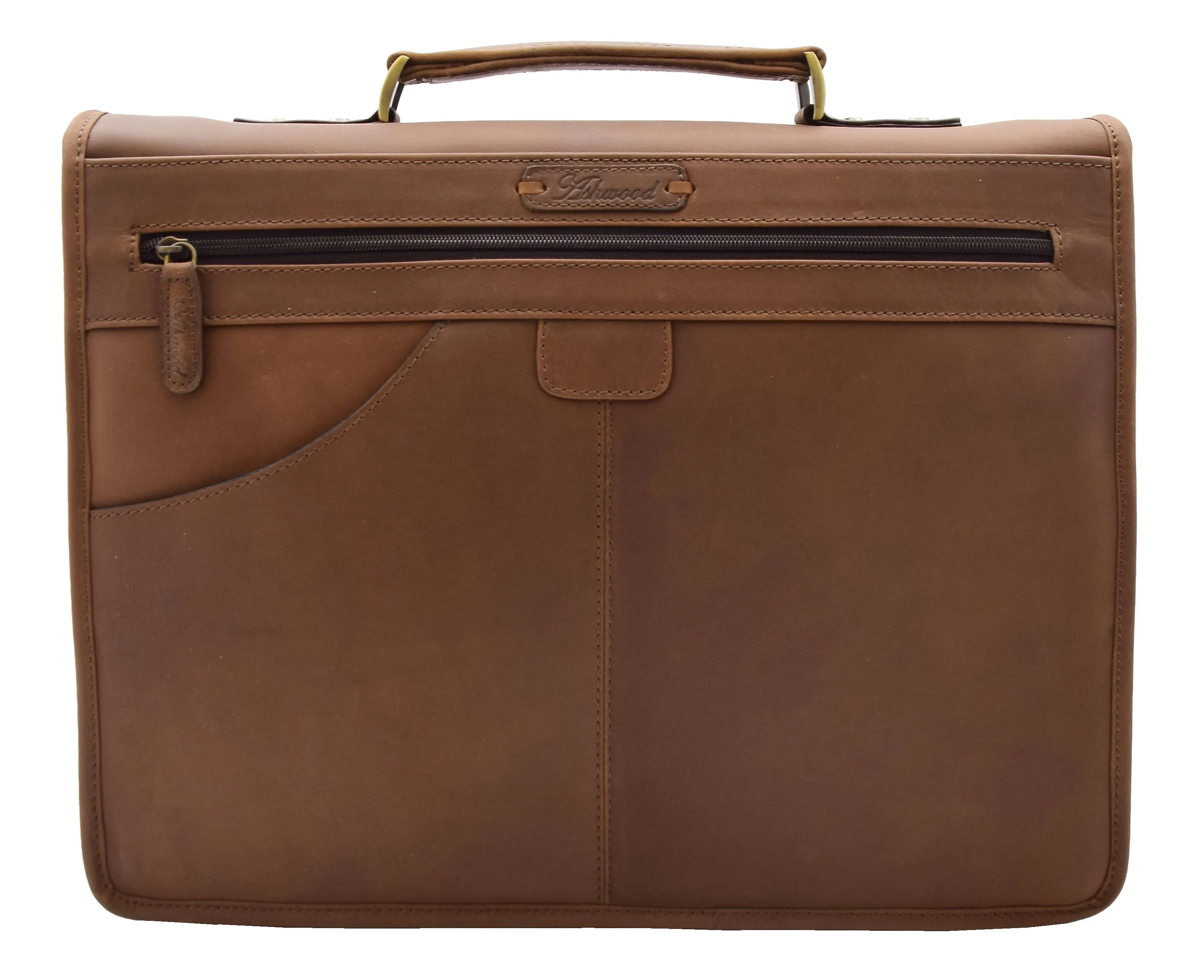 Thomas Brown Mud Hunter Leather Briefcase - Expandable Office Messenger Laptop Bag