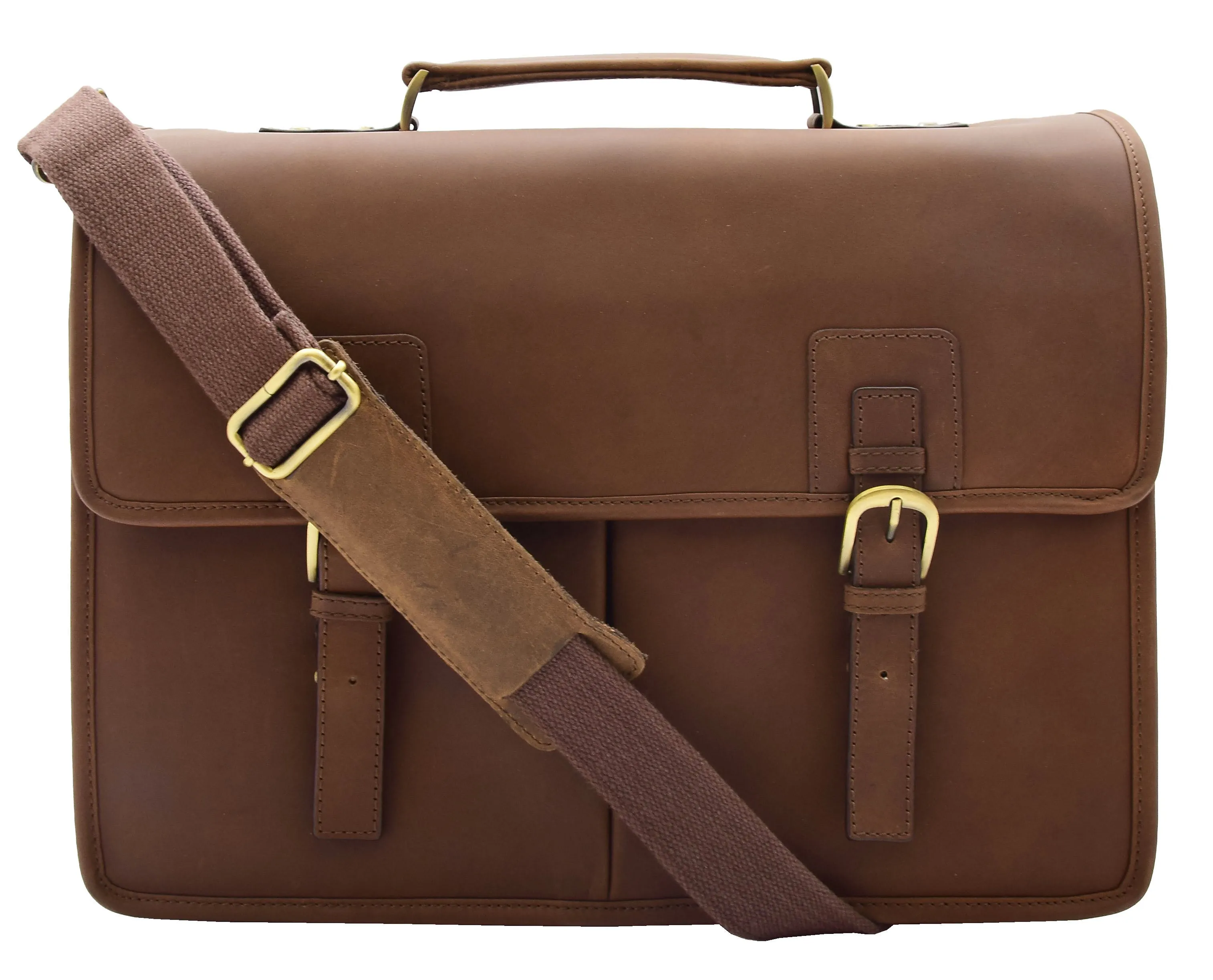 Thomas Brown Mud Hunter Leather Briefcase - Expandable Office Messenger Laptop Bag