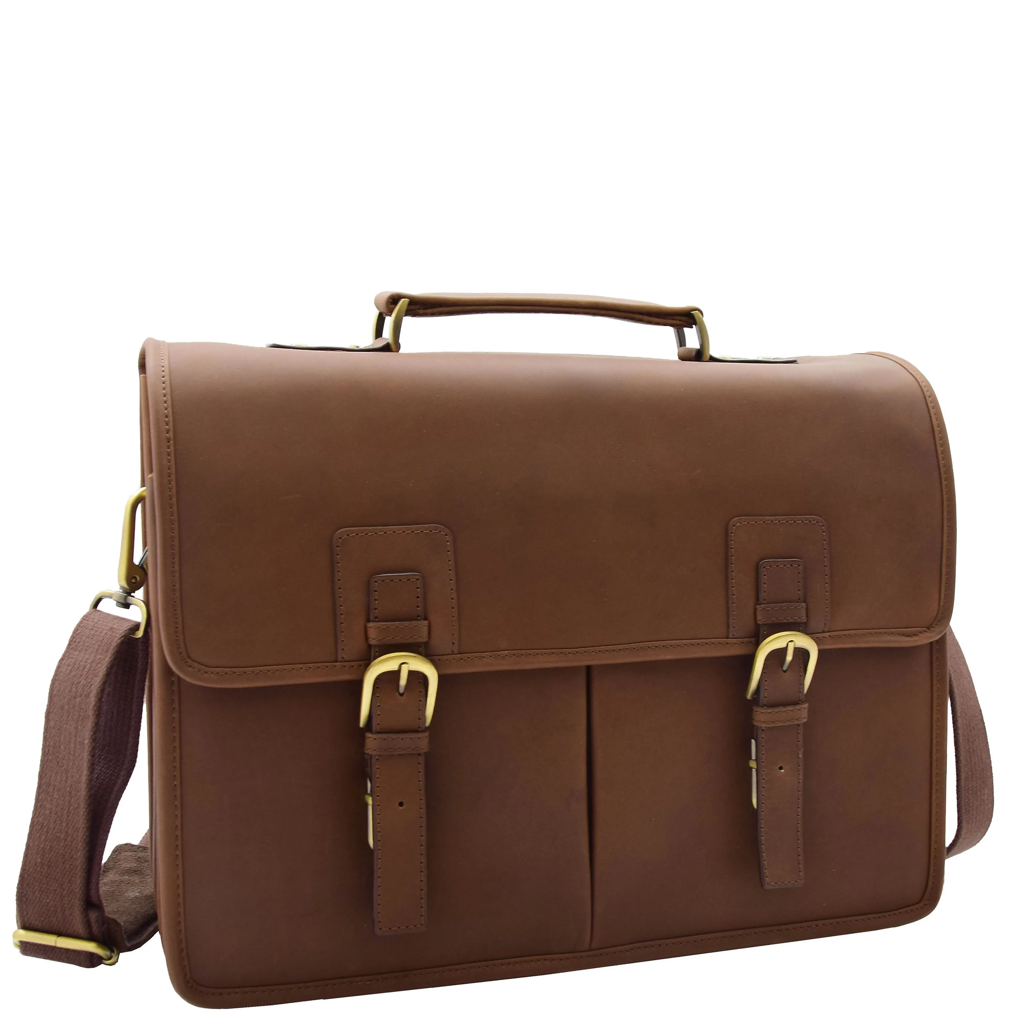 Thomas Brown Mud Hunter Leather Briefcase - Expandable Office Messenger Laptop Bag