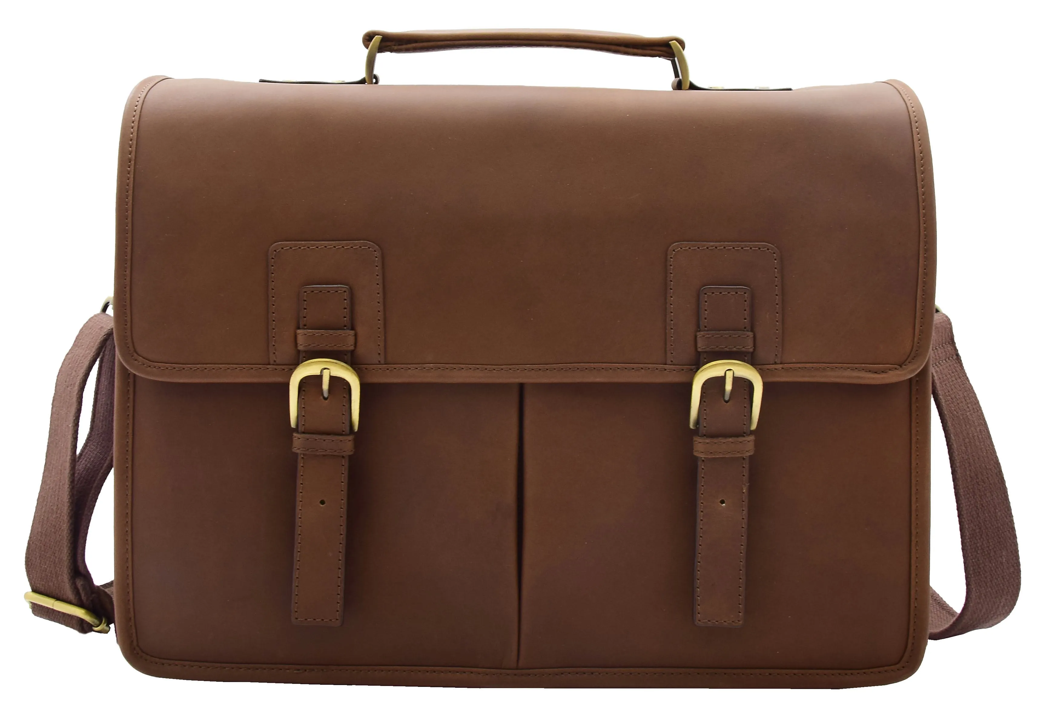 Thomas Brown Mud Hunter Leather Briefcase - Expandable Office Messenger Laptop Bag