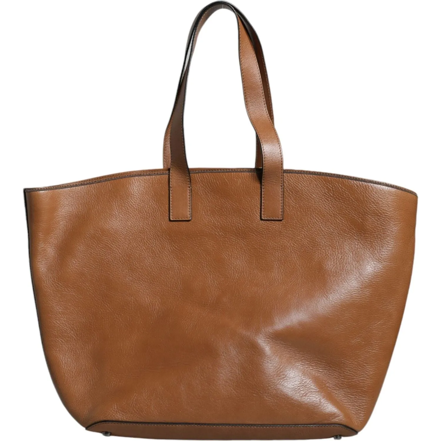 Brunello Cucinelli Brown Leather Logo Shoulder Strap Shopping Tote Bag