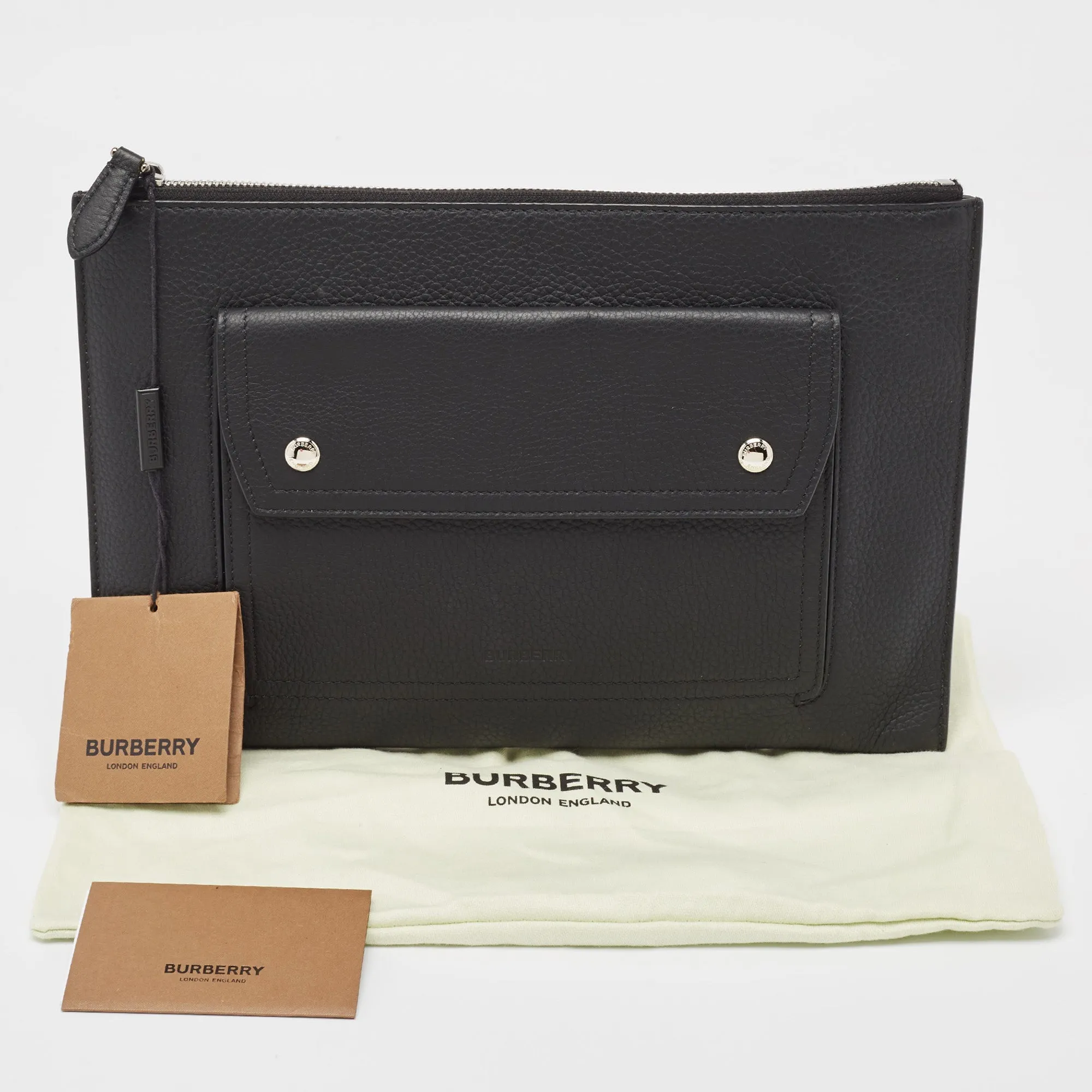 BURBERRY Black Leather Oscar Zip Pouch