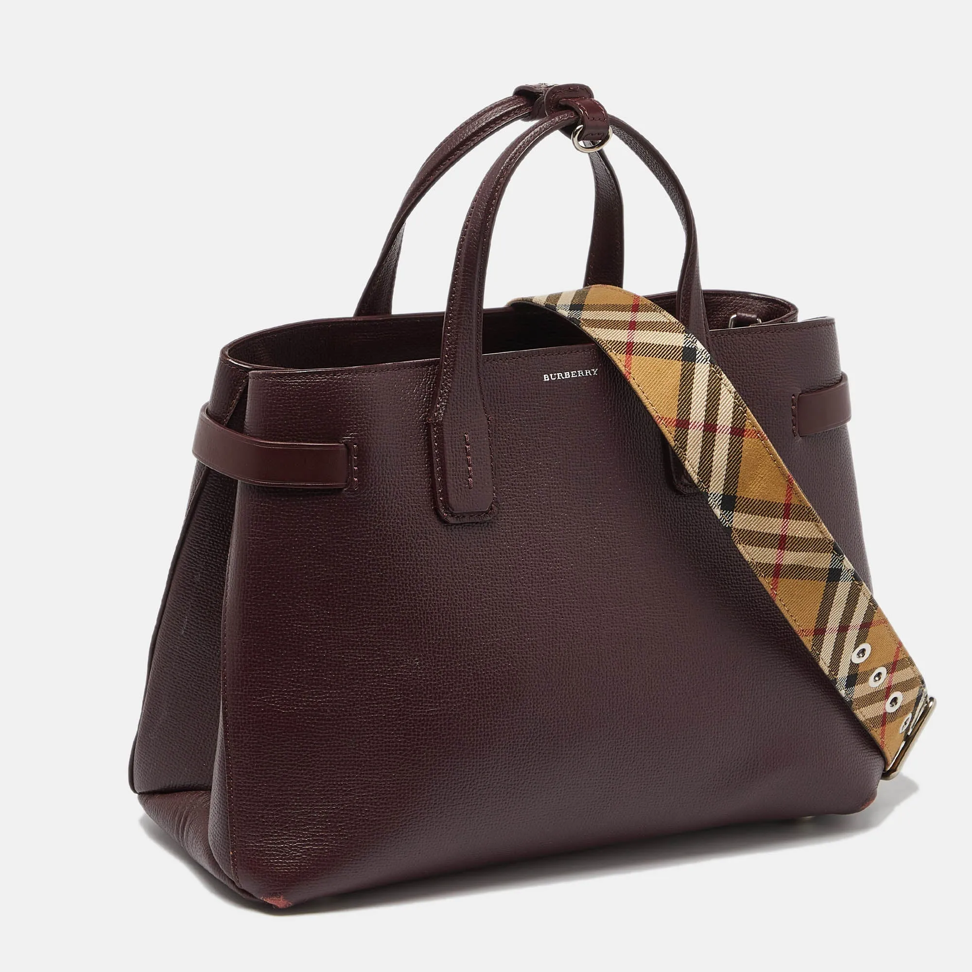 BURBERRY Burgundy Leather Medium Crimson Banner Tote