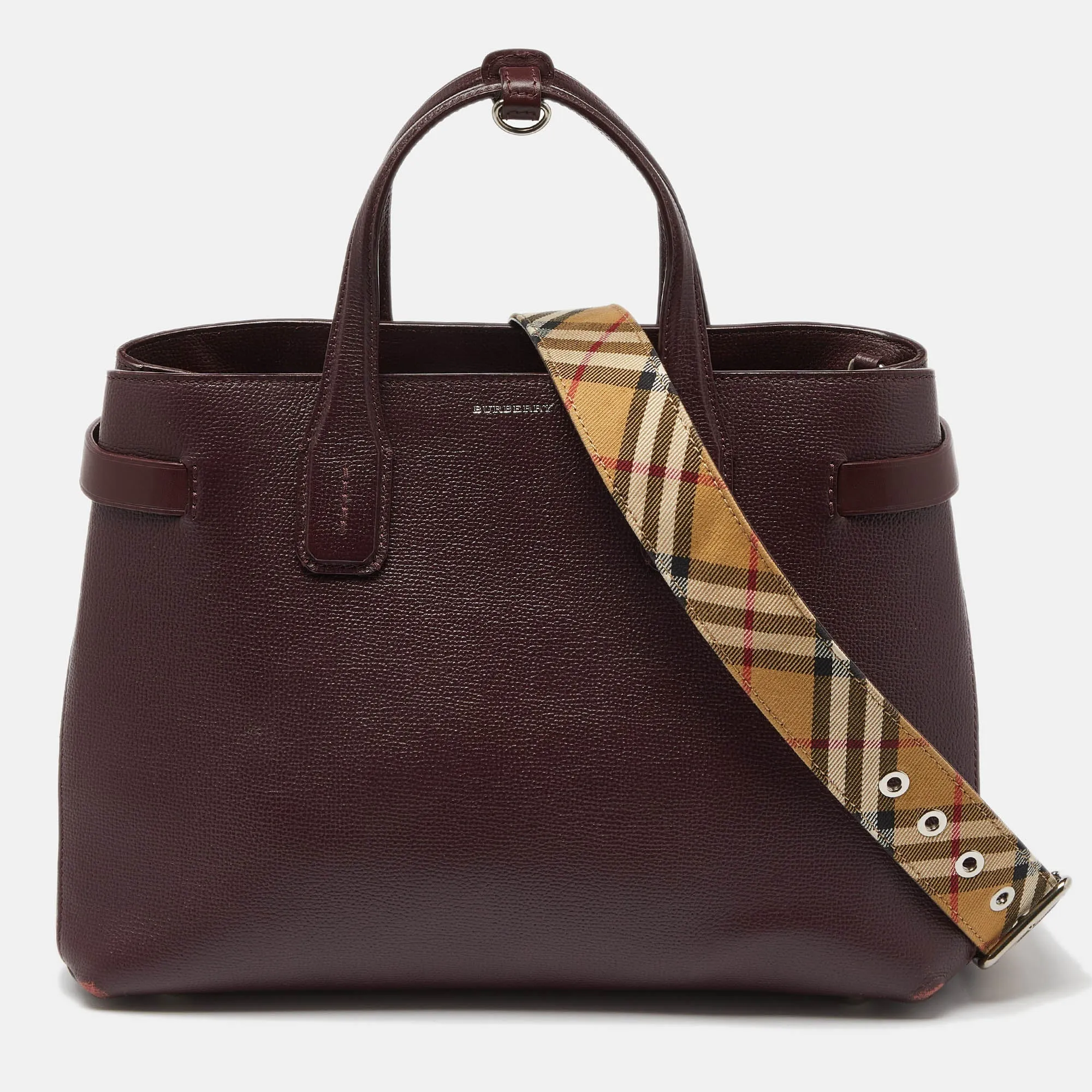 BURBERRY Burgundy Leather Medium Crimson Banner Tote