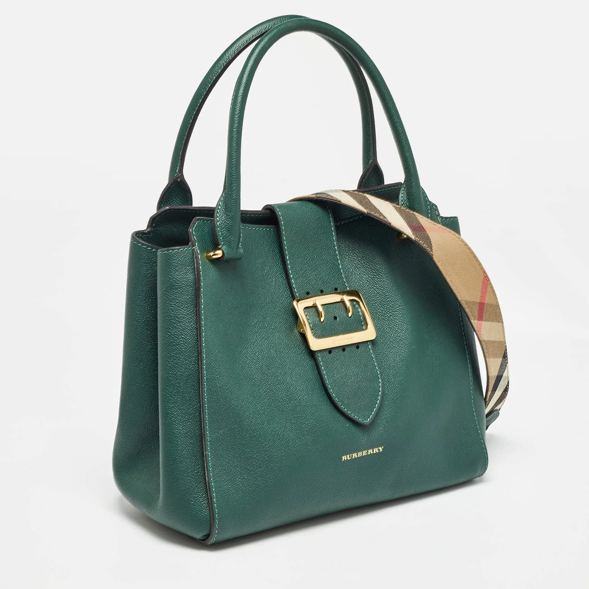 BURBERRY Green Leather Buckle Tote