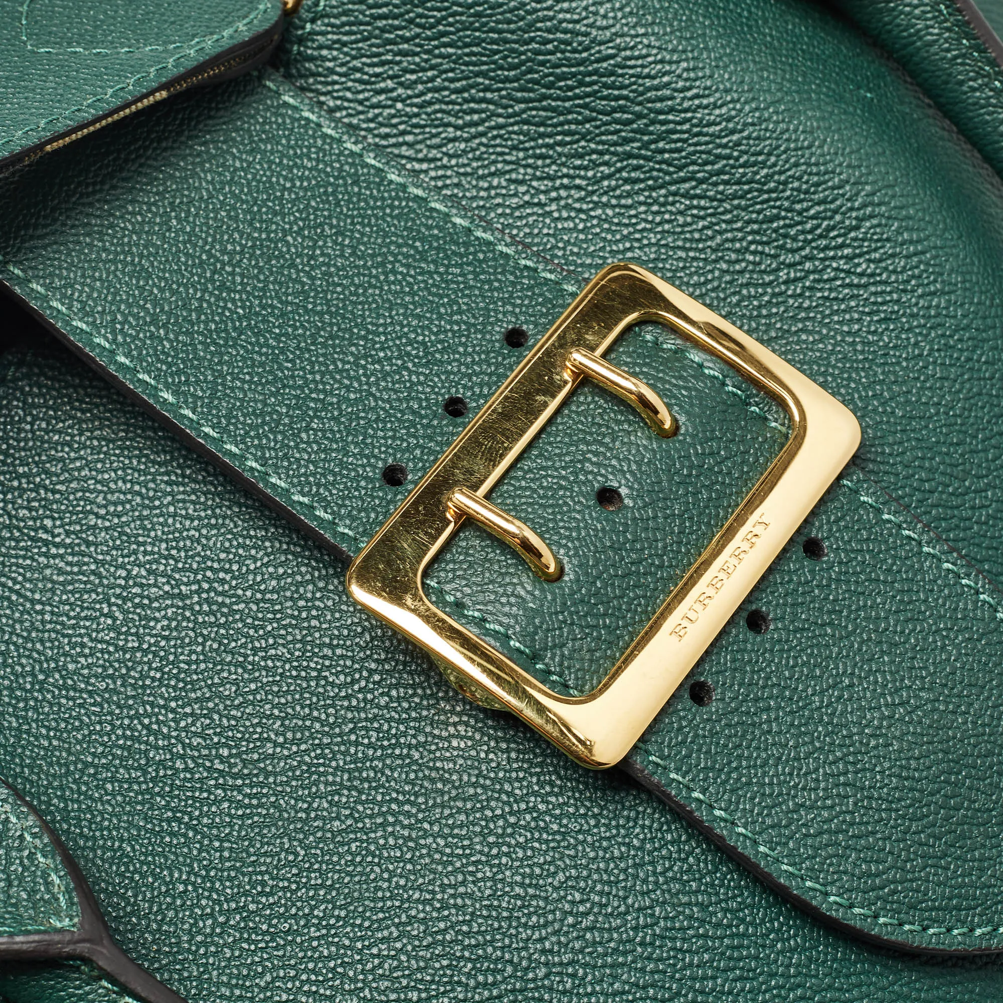 BURBERRY Green Leather Buckle Tote