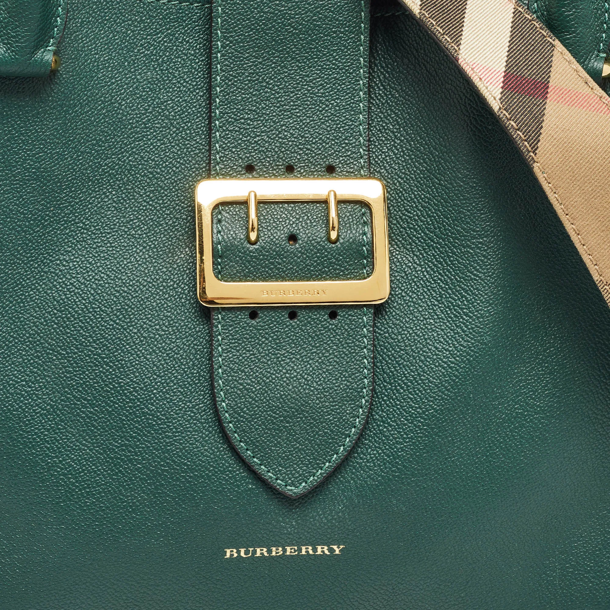 BURBERRY Green Leather Buckle Tote