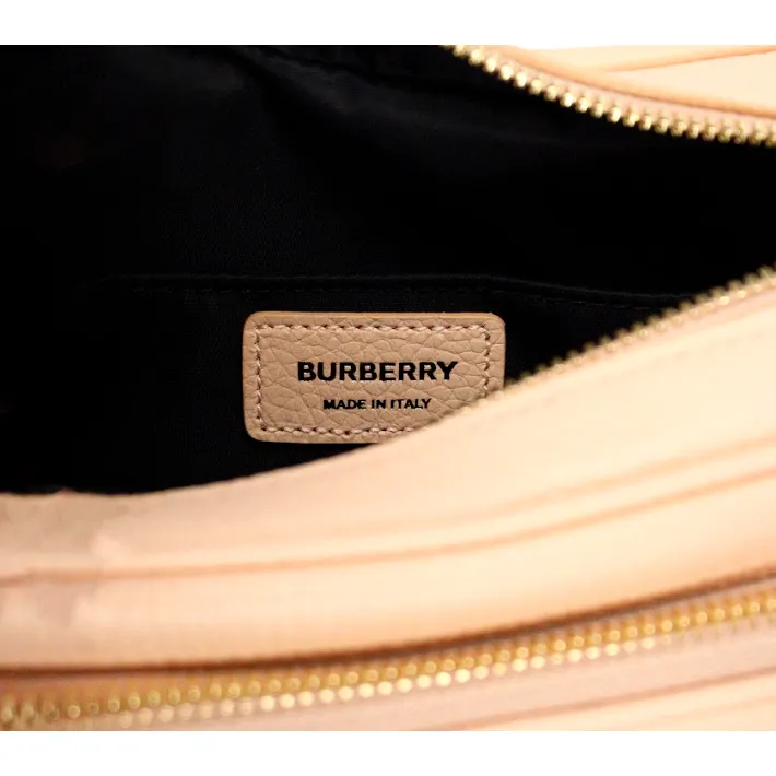 Burberry Small Branded Peach Pink Grainy Leather Camera Crossbody Bag