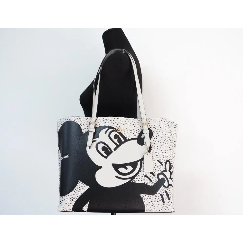 COACH (C6978) Mickey Mouse X Keith Haring Mollie Large Leather Shoulder Tote Bag