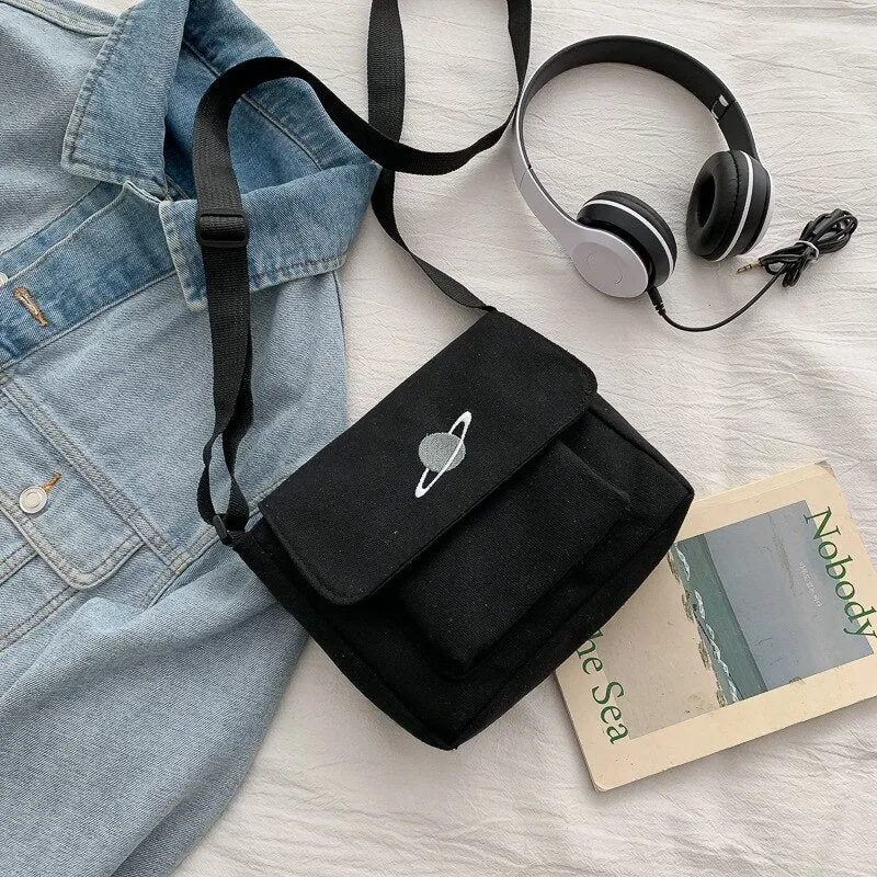 deanwangkt Casual Collage Student Messenger Bag Women Small Bag Canvas Shoulder Bag For Women  Celestial Print Crossbody Bag Bolsas Sac