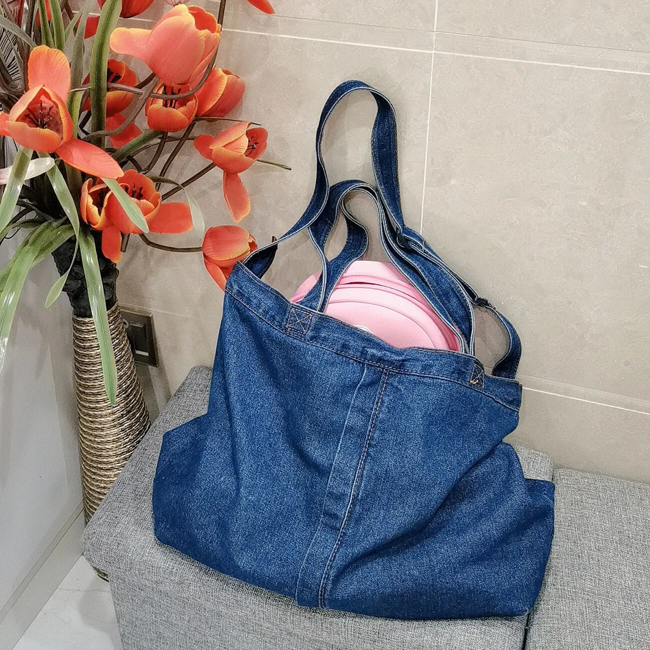 deanwangkt  Denim Shoulder Bags for Women Casual Jeans Handbags Designer Large Shopping Bags Fashion Tote