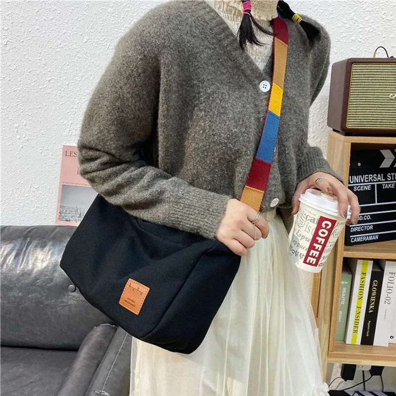 deanwangkt  Large-capacity Canvas Bag For Women Simple Shoulder Bag Casual Crossbody Bags Women Colorful Strap Big Bag Women Bolsa Feminina