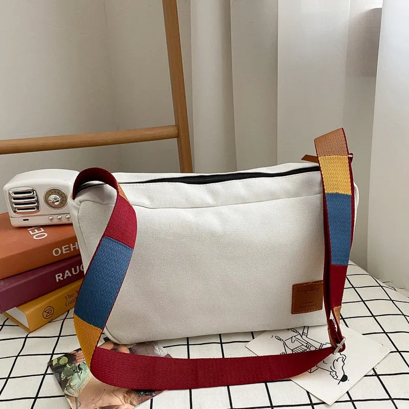 deanwangkt  Large-capacity Canvas Bag For Women Simple Shoulder Bag Casual Crossbody Bags Women Colorful Strap Big Bag Women Bolsa Feminina