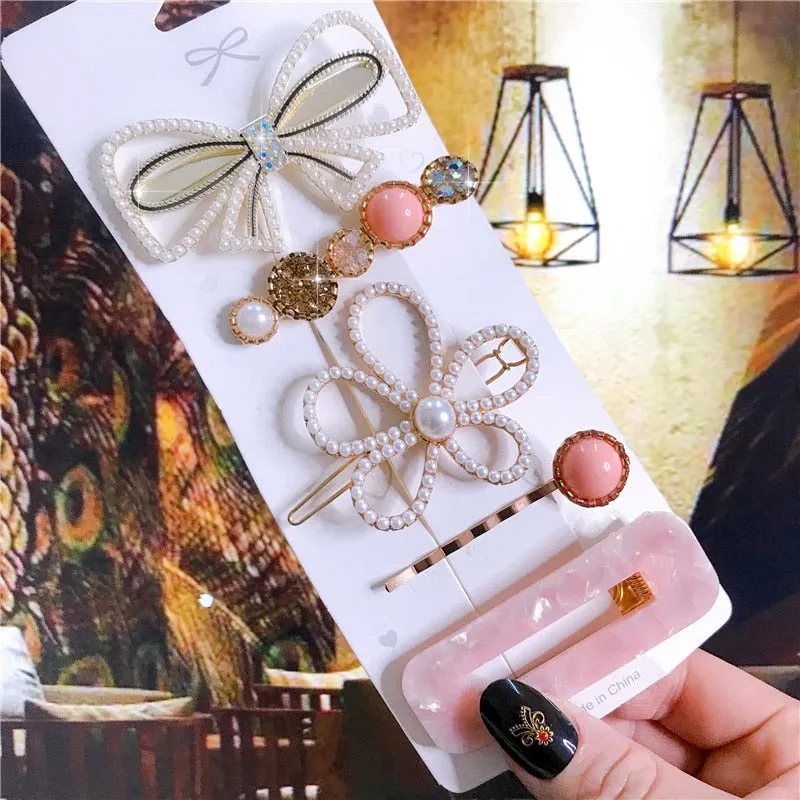 deanwangkt New  Hair Accessories Set For Women Fashion Crystal Simulation Pearl Hair Clips Headwear Jewelry 5PCS Hairpins Ornaments