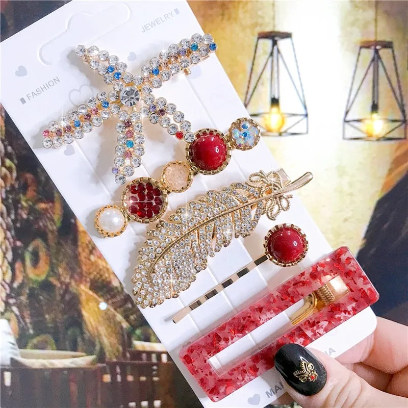 deanwangkt New  Hair Accessories Set For Women Fashion Crystal Simulation Pearl Hair Clips Headwear Jewelry 5PCS Hairpins Ornaments