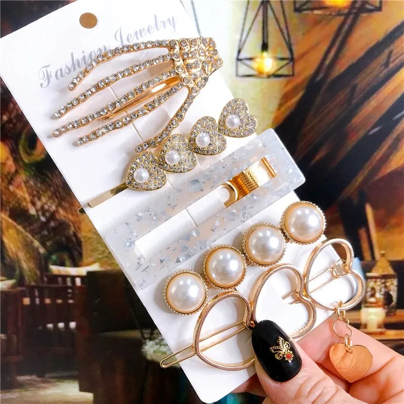 deanwangkt New  Hair Accessories Set For Women Fashion Crystal Simulation Pearl Hair Clips Headwear Jewelry 5PCS Hairpins Ornaments