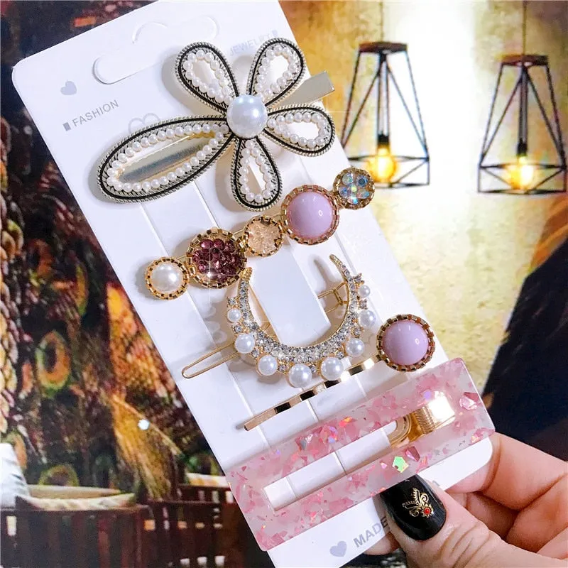 deanwangkt New  Hair Accessories Set For Women Fashion Crystal Simulation Pearl Hair Clips Headwear Jewelry 5PCS Hairpins Ornaments