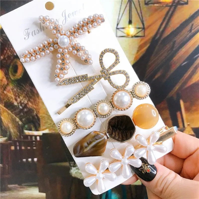 deanwangkt New  Hair Accessories Set For Women Fashion Crystal Simulation Pearl Hair Clips Headwear Jewelry 5PCS Hairpins Ornaments