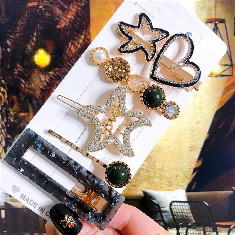 deanwangkt New  Hair Accessories Set For Women Fashion Crystal Simulation Pearl Hair Clips Headwear Jewelry 5PCS Hairpins Ornaments