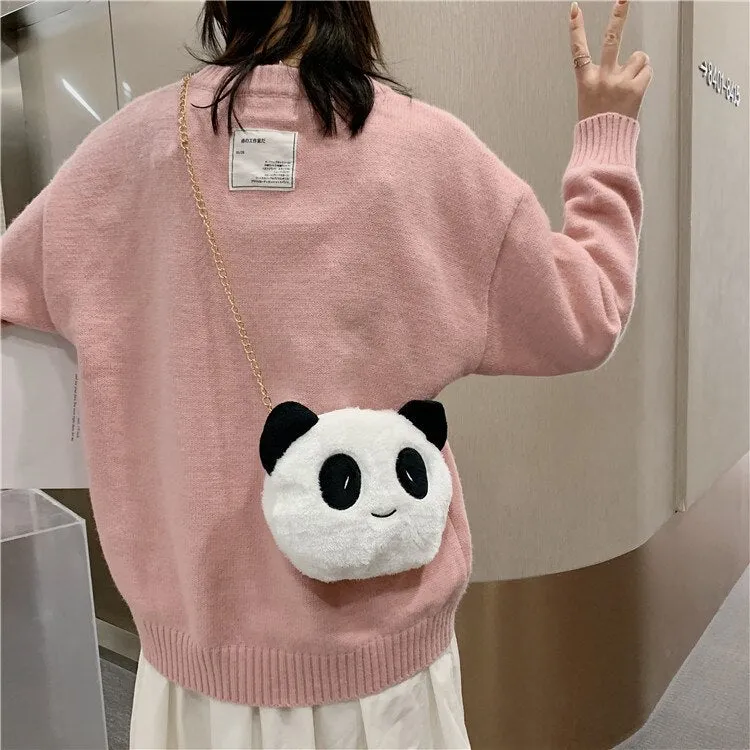 deanwangkt Small Bag For Women  Lovely Panda Bag Plush Soft Purses Crossbody Bags Chain Strape Shoulder Bag Women Phone Bag Bolsa Mujer