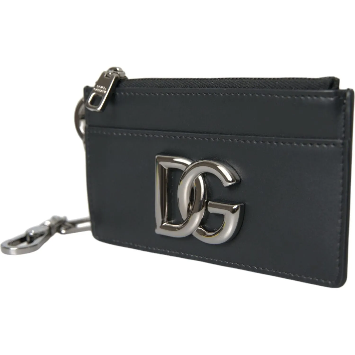 Dolce & Gabbana Black Calfskin Leather DG Logo Card Holder Wallet Men