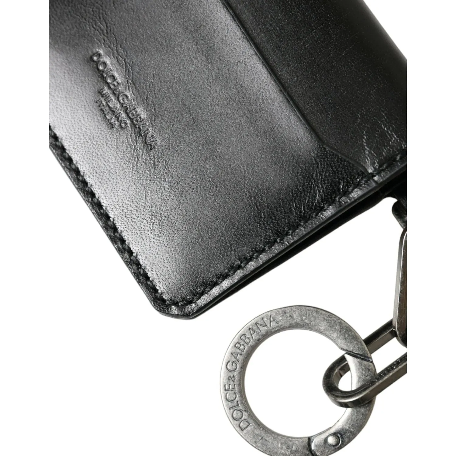 Dolce & Gabbana Black Leather Bifold Logo Card Holder Keyring Wallet