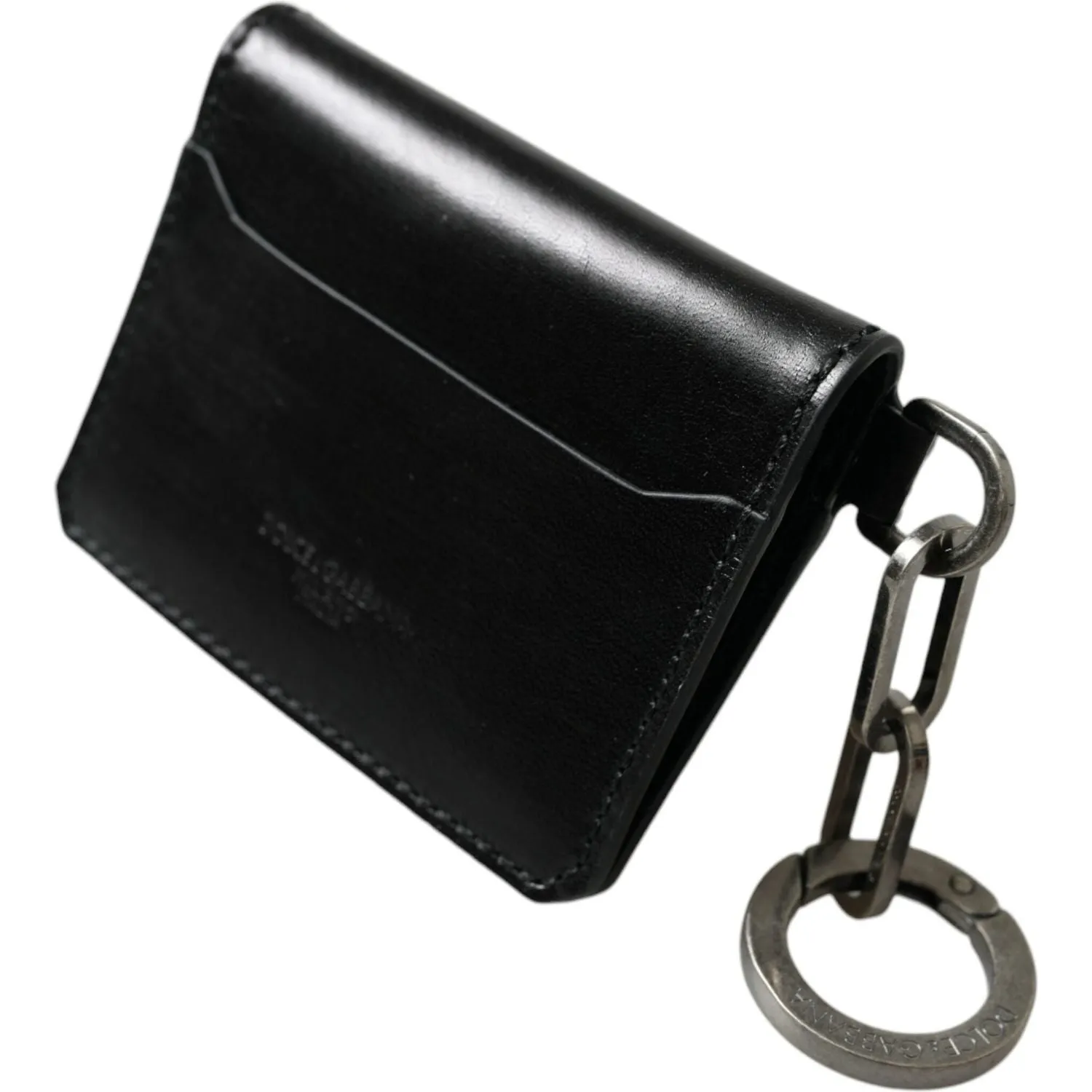 Dolce & Gabbana Black Leather Bifold Logo Card Holder Keyring Wallet