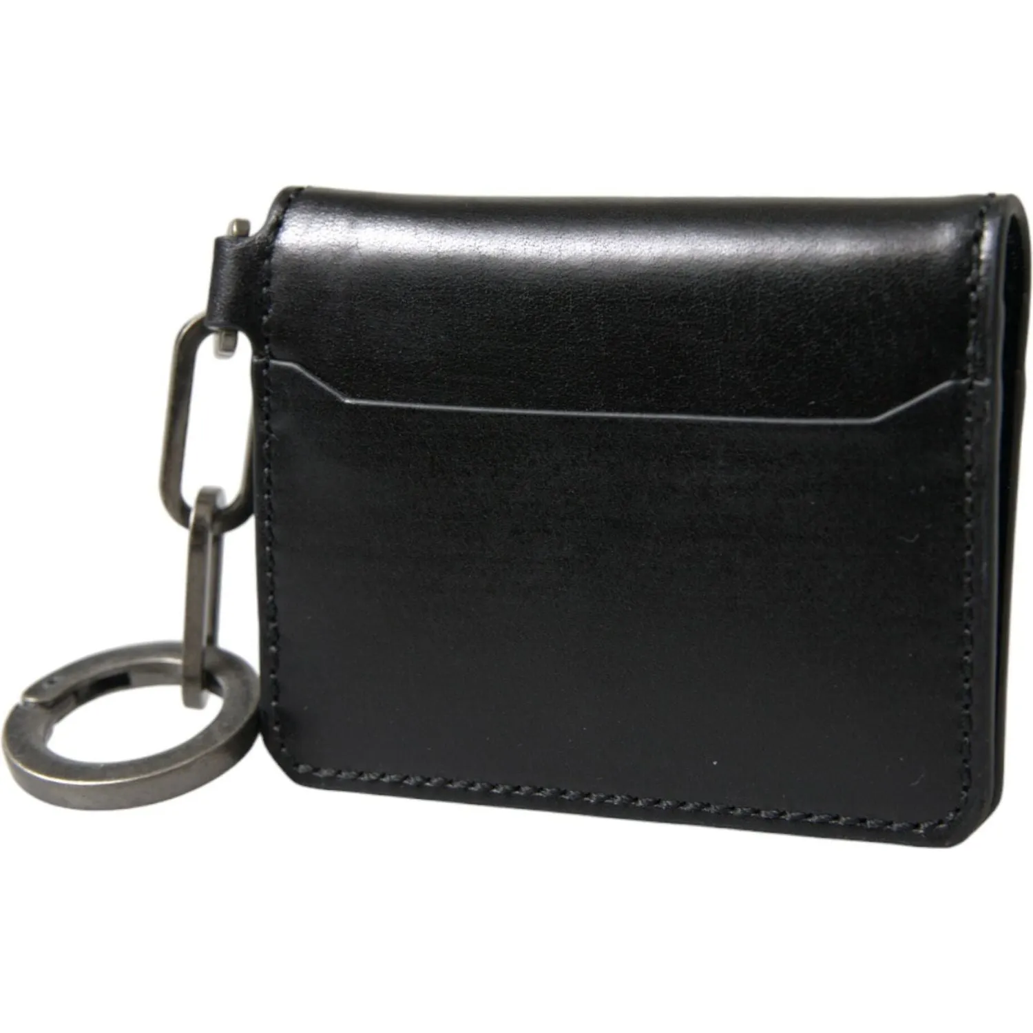 Dolce & Gabbana Black Leather Bifold Logo Card Holder Keyring Wallet