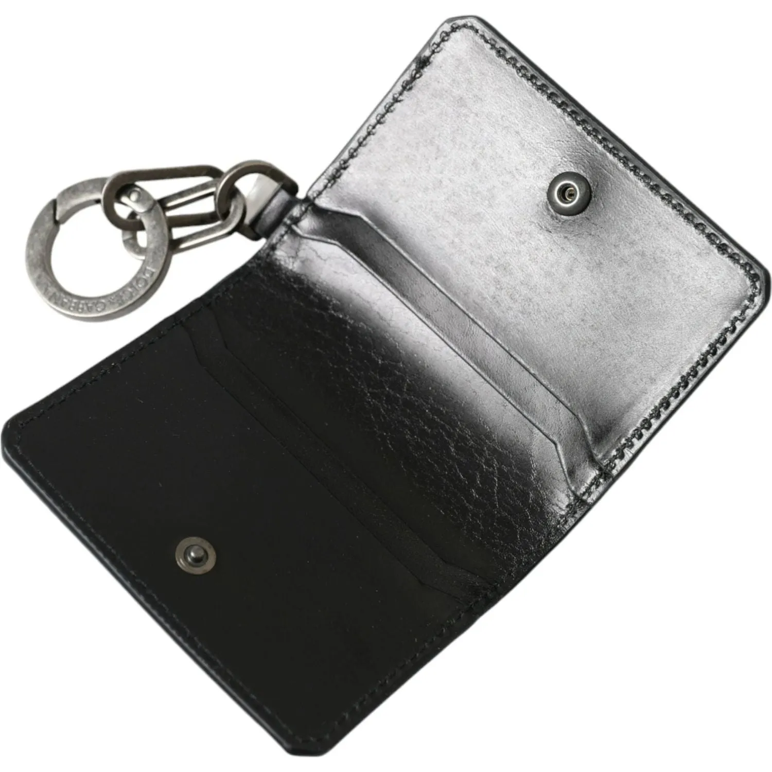 Dolce & Gabbana Black Leather Bifold Logo Card Holder Keyring Wallet