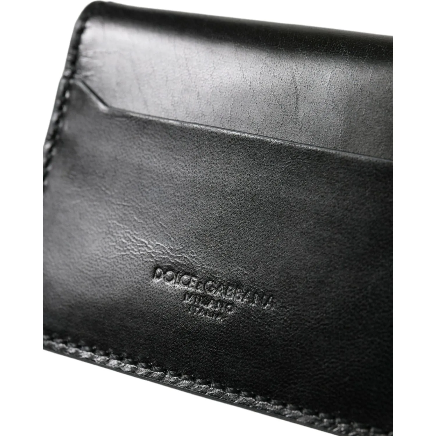 Dolce & Gabbana Black Leather Bifold Logo Card Holder Keyring Wallet