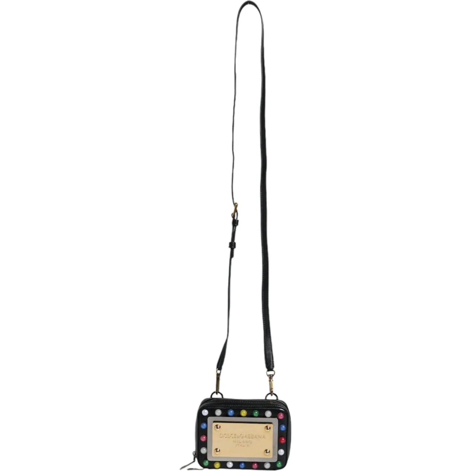 Dolce & Gabbana Black Leather LED Logo Shoulder Crossbody Bag