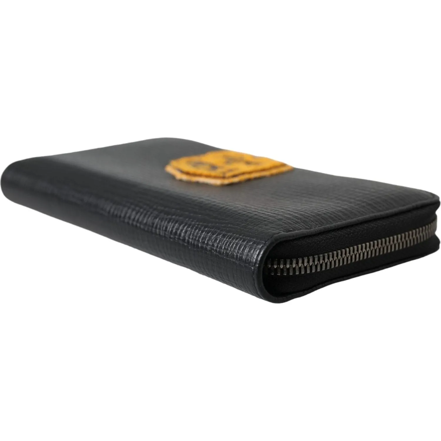 Dolce & Gabbana Black Leather Logo Patch Zip Around Continental Wallet