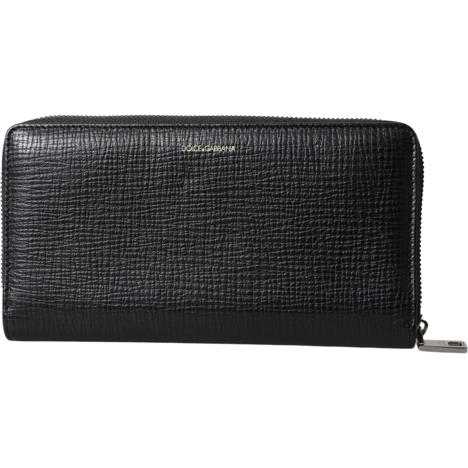 Dolce & Gabbana Black Leather Logo Patch Zip Around Continental Wallet