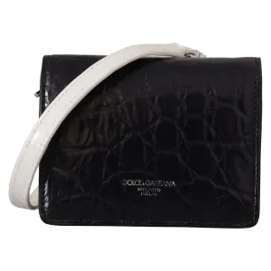 Dolce & Gabbana Blue Exotic Leather Bifold Wallet with Strap