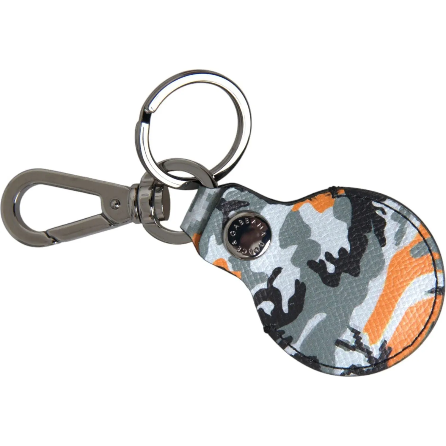 Dolce & Gabbana Camouflage Leather DG Logo Round Metal Keyring Keychain