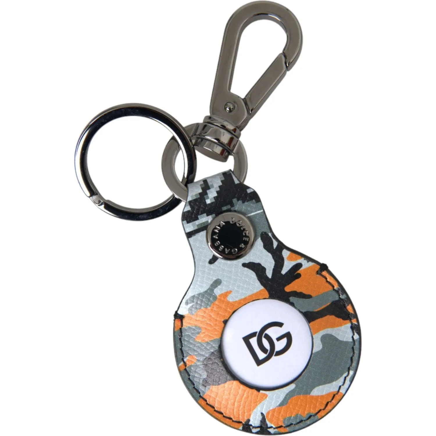 Dolce & Gabbana Camouflage Leather DG Logo Round Metal Keyring Keychain