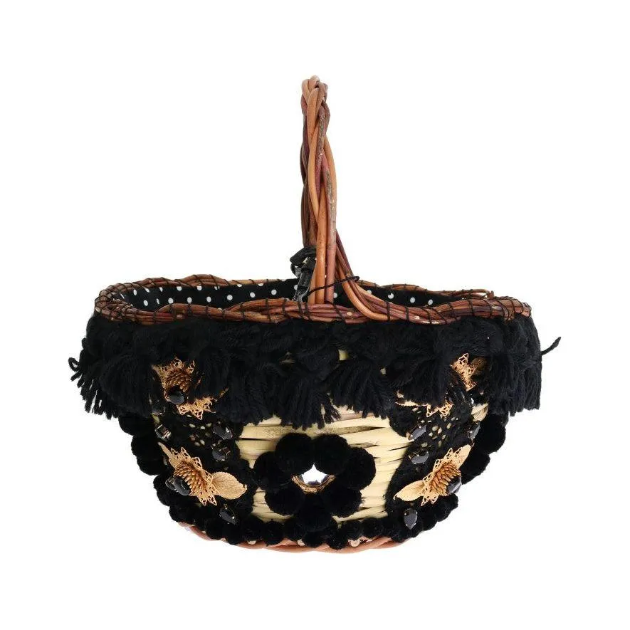 Dolce & Gabbana Chic Beige & Black Straw Snakeskin Bucket Bag