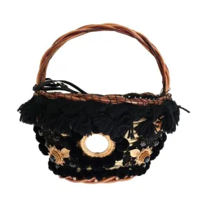 Dolce & Gabbana Chic Beige & Black Straw Snakeskin Bucket Bag