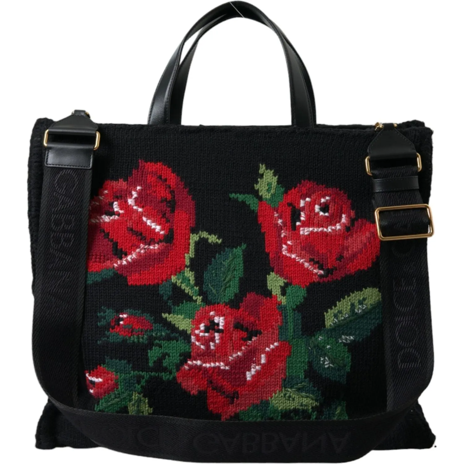 Dolce & Gabbana Chic Embroidered Floral Black Tote