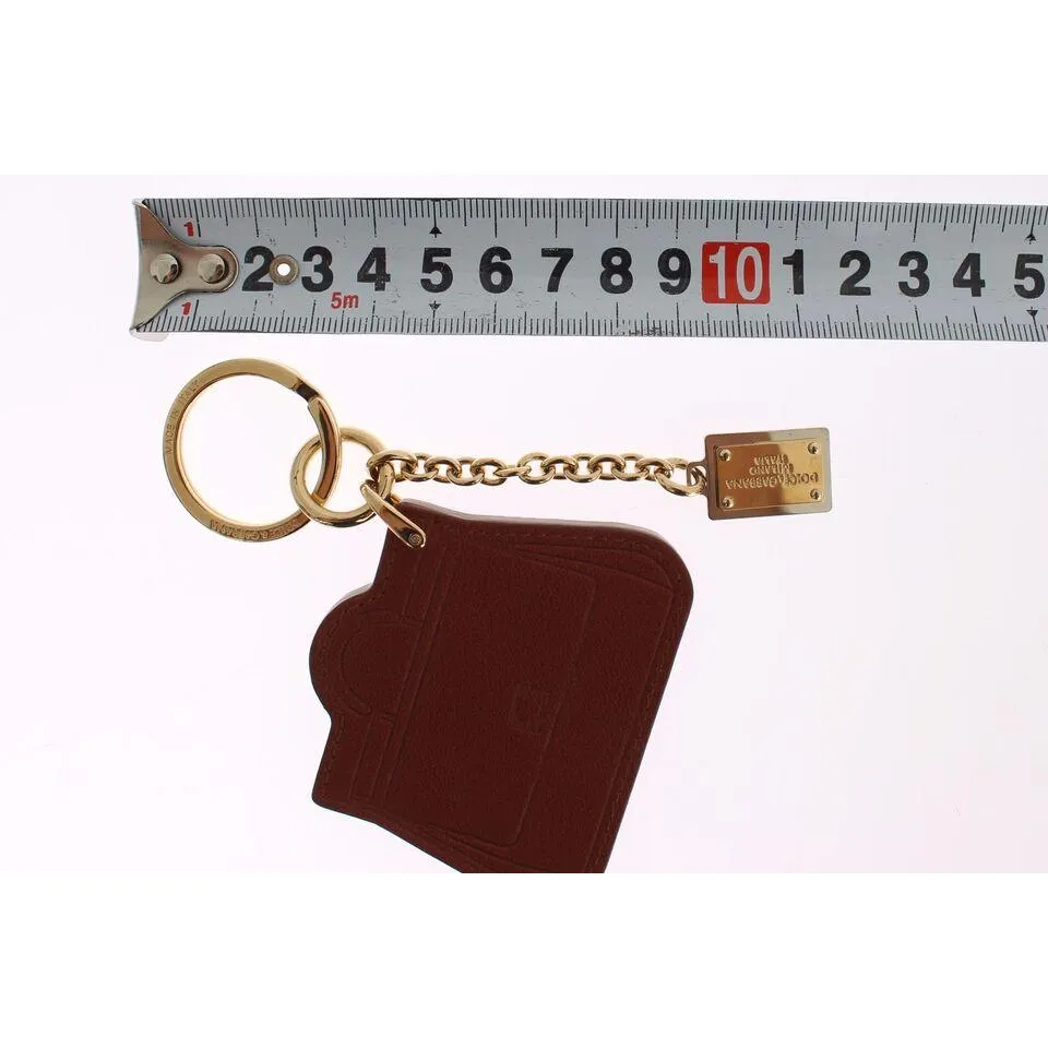 Dolce & Gabbana Elegant Brown Leather Keychain with Gold Detailing