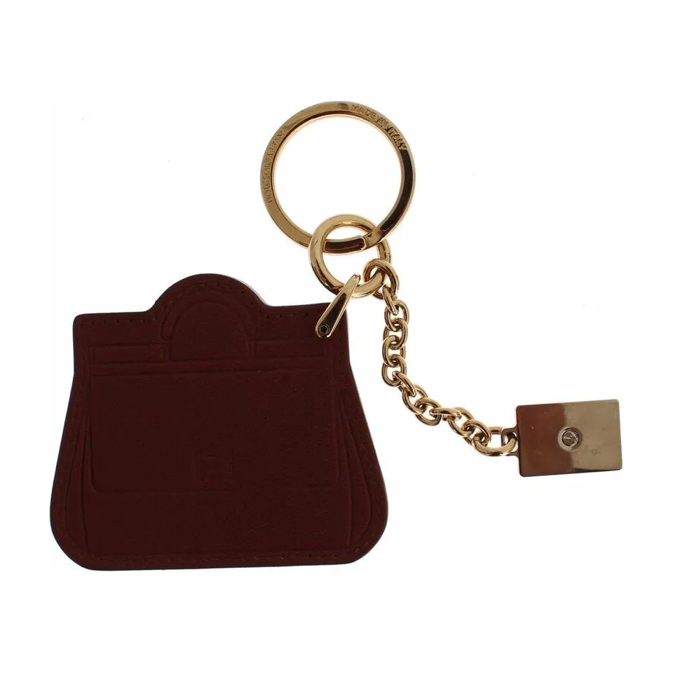 Dolce & Gabbana Elegant Brown Leather Keychain with Gold Detailing