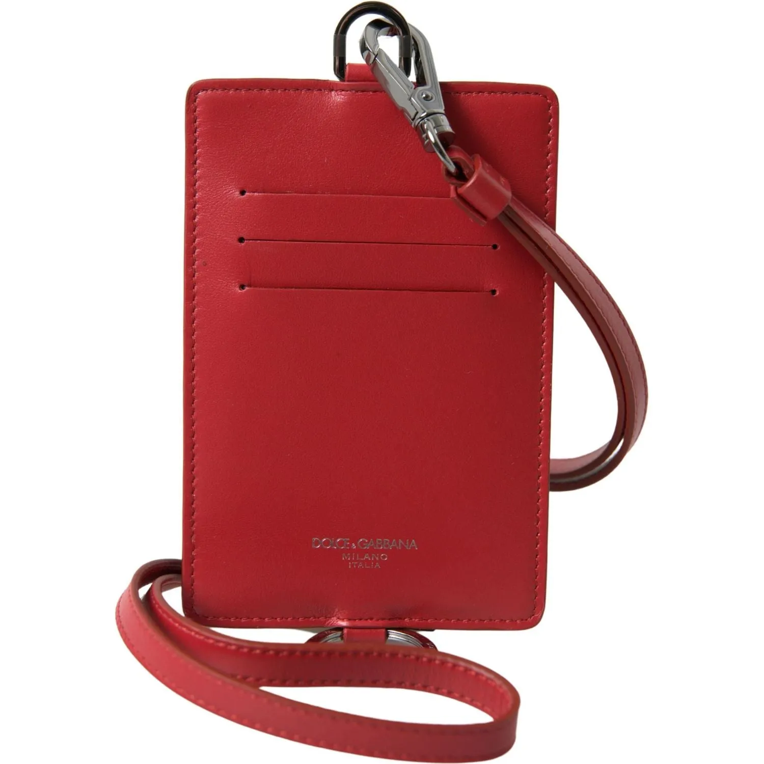 Dolce & Gabbana Elegant Red Leather Lanyard Card Holder